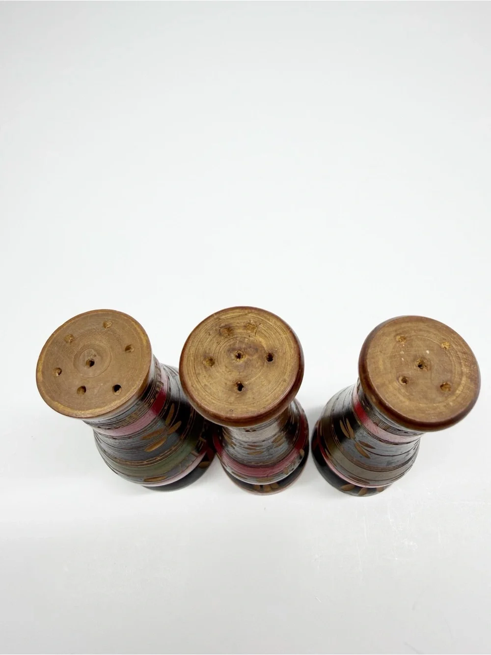 Vintage Mexico Wood Carved Hand Painted Shaker Set